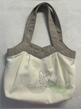 Y2K '05 ADIDAS white beige small canvas graphic print shoulder bag.